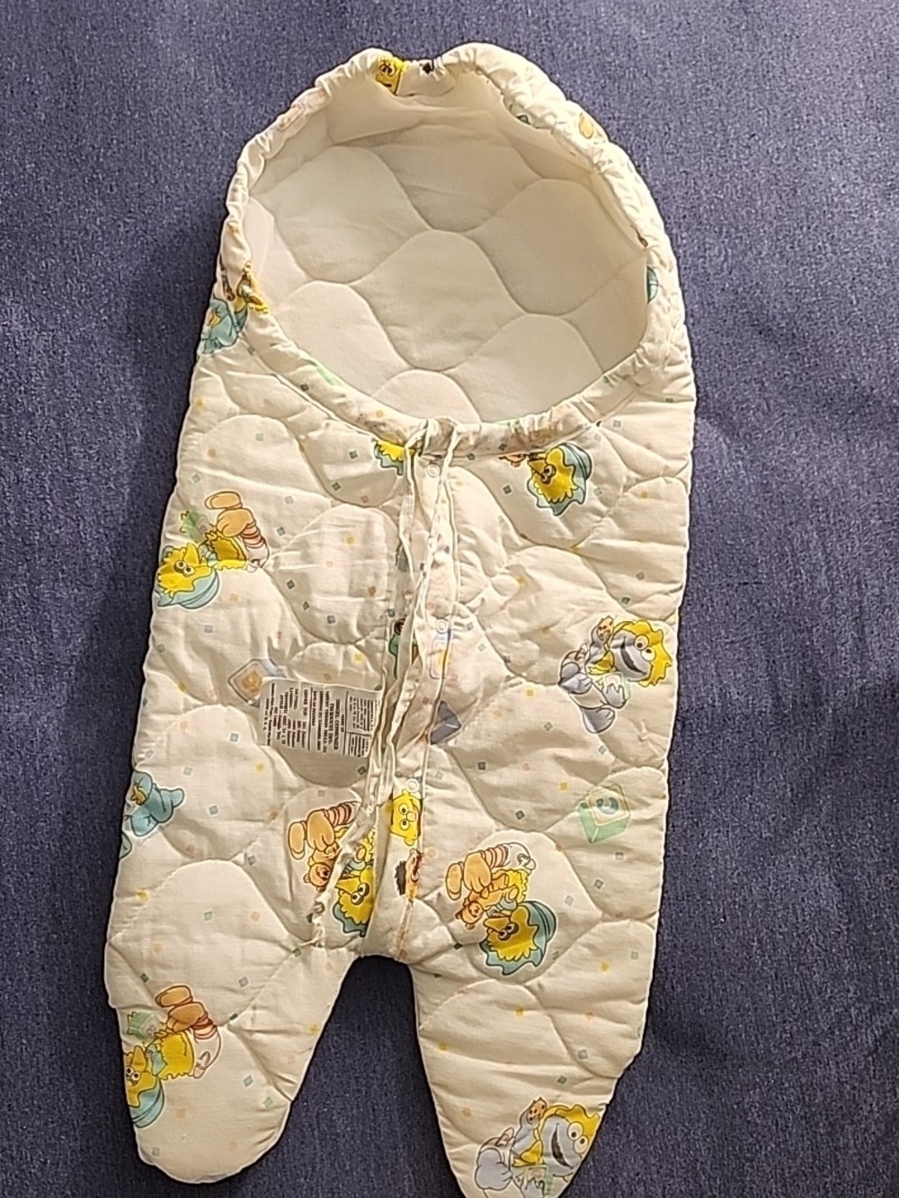 Vintage Quilted Baby Footed Sleep Sack with Sesame Street Print  - Cream, Yellow